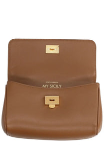 Dolce &amp; Gabbana women’s my Sicily brown leather clutch with gold-tone hardware perfect for elegant occasions