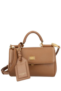 Dolce &amp; Gabbana women’s my sicily bag in tan leather with gold-tone hardware and detachable shoulder strap