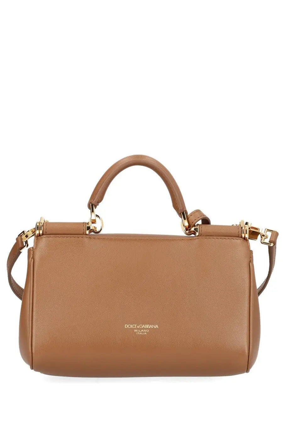 Dolce &amp; gabbana women’s my sicily bag brown tan leather handbag with gold-tone hardware and structured rectangular shape