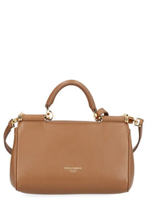 Dolce &amp; gabbana women’s my sicily bag brown tan leather handbag with gold-tone hardware and structured rectangular shape