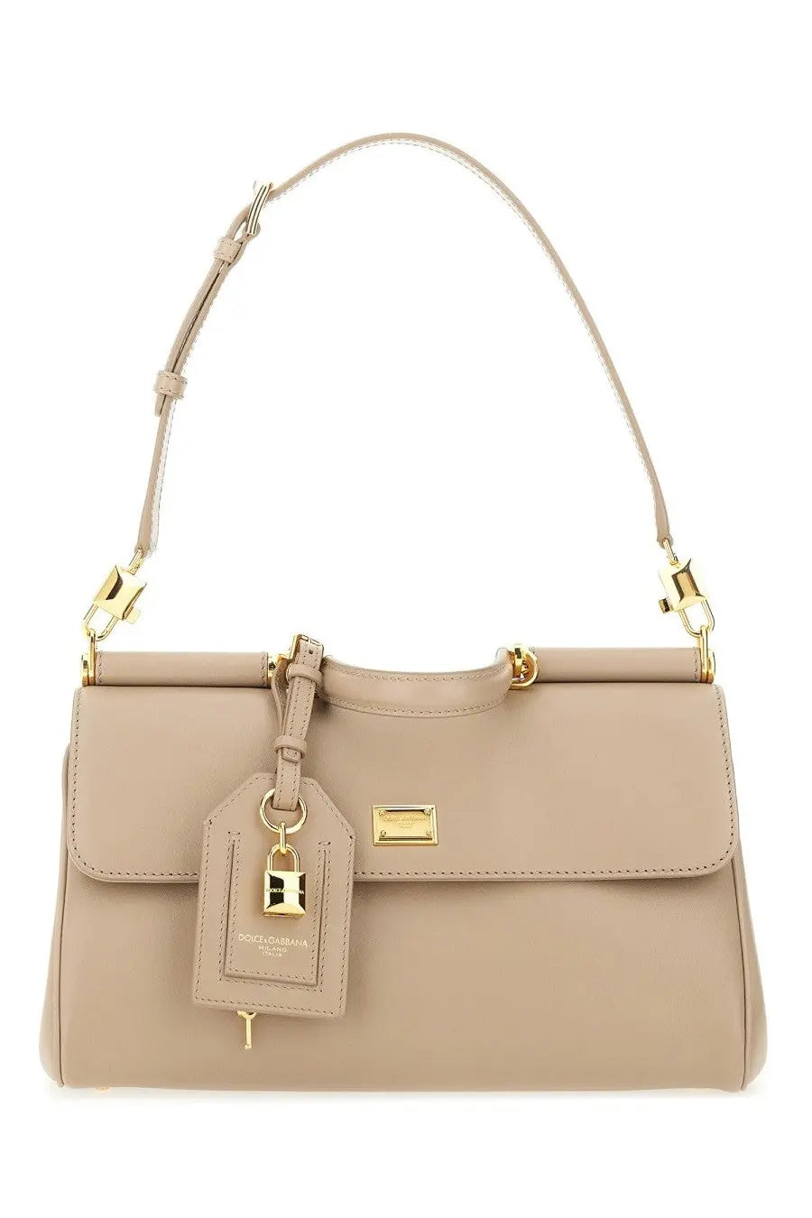 Beige leather dolce &amp; gabbana my sicily handbag with gold-tone hardware and matching lock-shaped tag