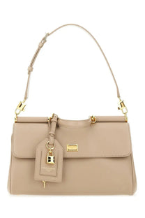 Beige leather dolce &amp; gabbana my sicily handbag with gold-tone hardware and matching lock-shaped tag
