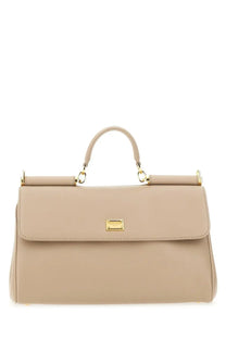 Dolce &amp; Gabbana women’s my Sicily beige leather handbag with gold-tone hardware and rectangular plaque detail