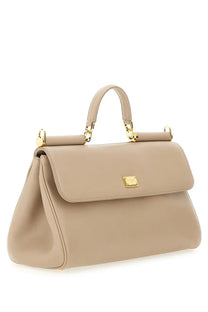 Dolce and Gabbana women’s MY Sicily beige leather handbag with gold-tone hardware and top handle