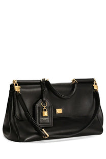 Dolce &amp; Gabbana women’s my Sicily black leather handbag with gold tone hardware and detachable shoulder strap