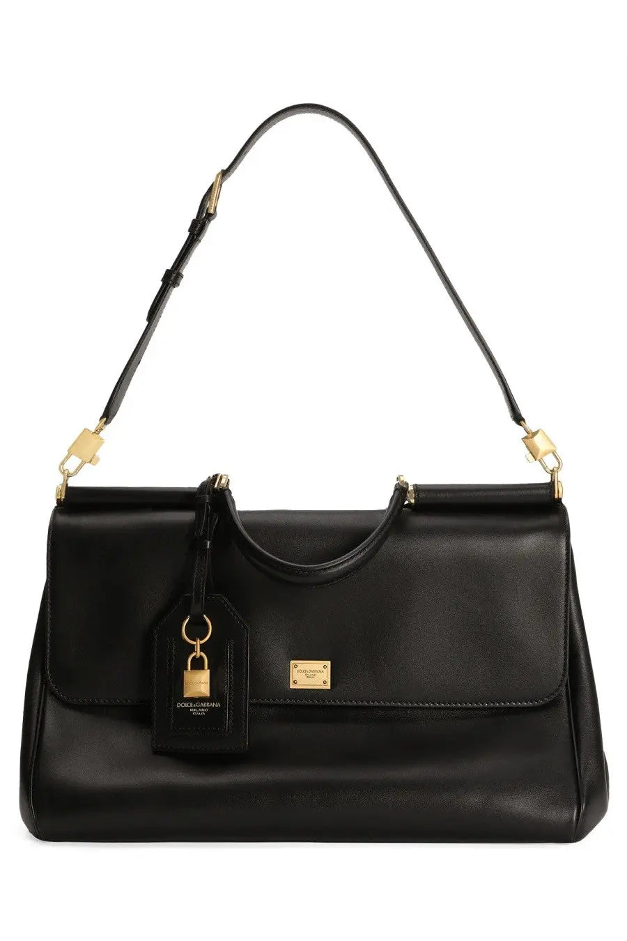 Dolce &amp; gabbana women’s my sicily handbag black leather with gold-tone hardware and detachable shoulder strap