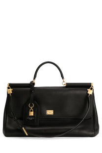 Dolce &amp; Gabbana women’s MY Sicily black leather handbag with gold-tone hardware and detachable shoulder strap