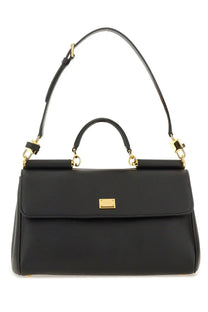 Dolce &amp; Gabbana women’s my Sicily handbag black leather with gold-tone hardware and front rectangular plaque