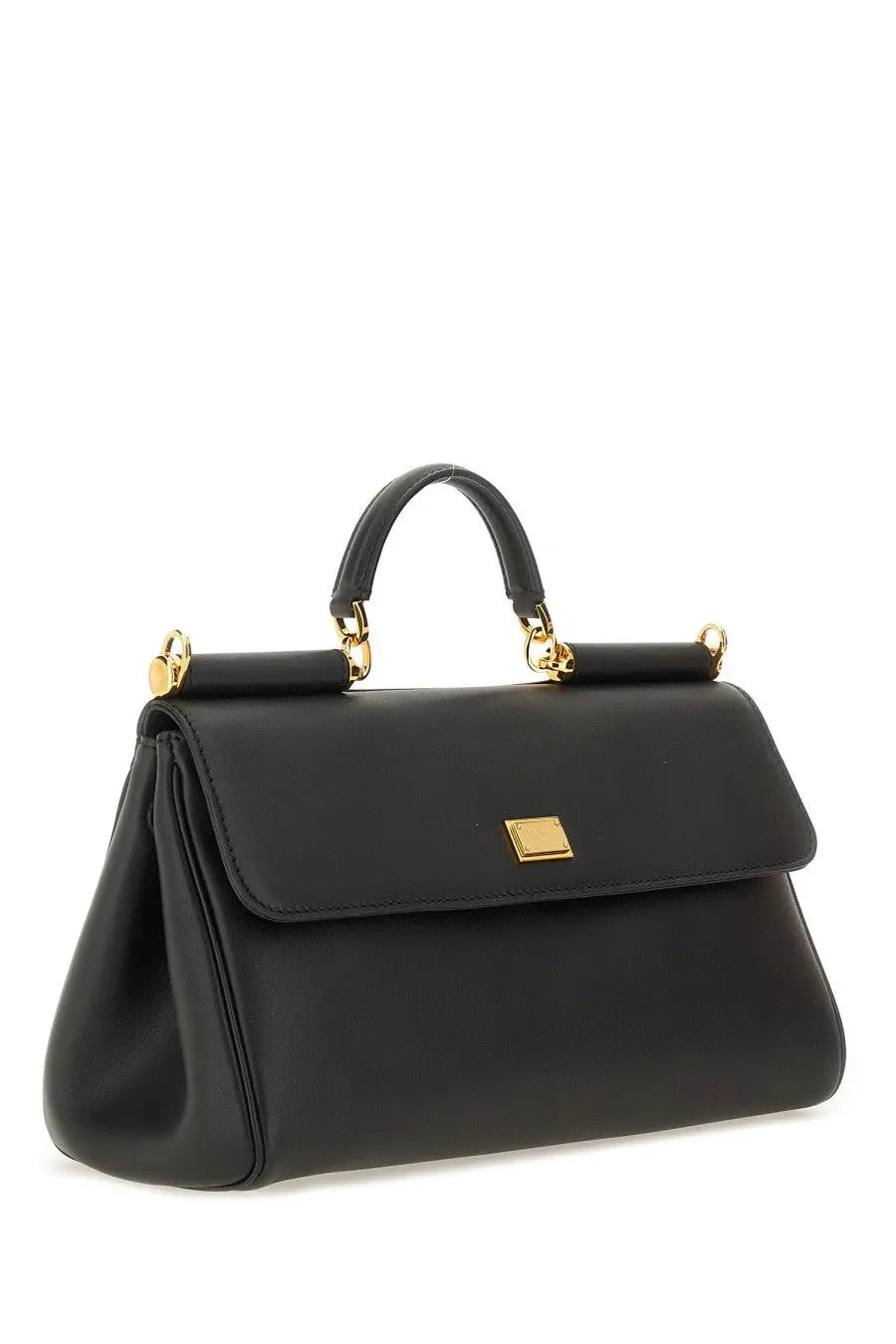Dolce &amp; Gabbana women’s my sicily black leather handbag with gold-tone hardware and rectangular logo plaque