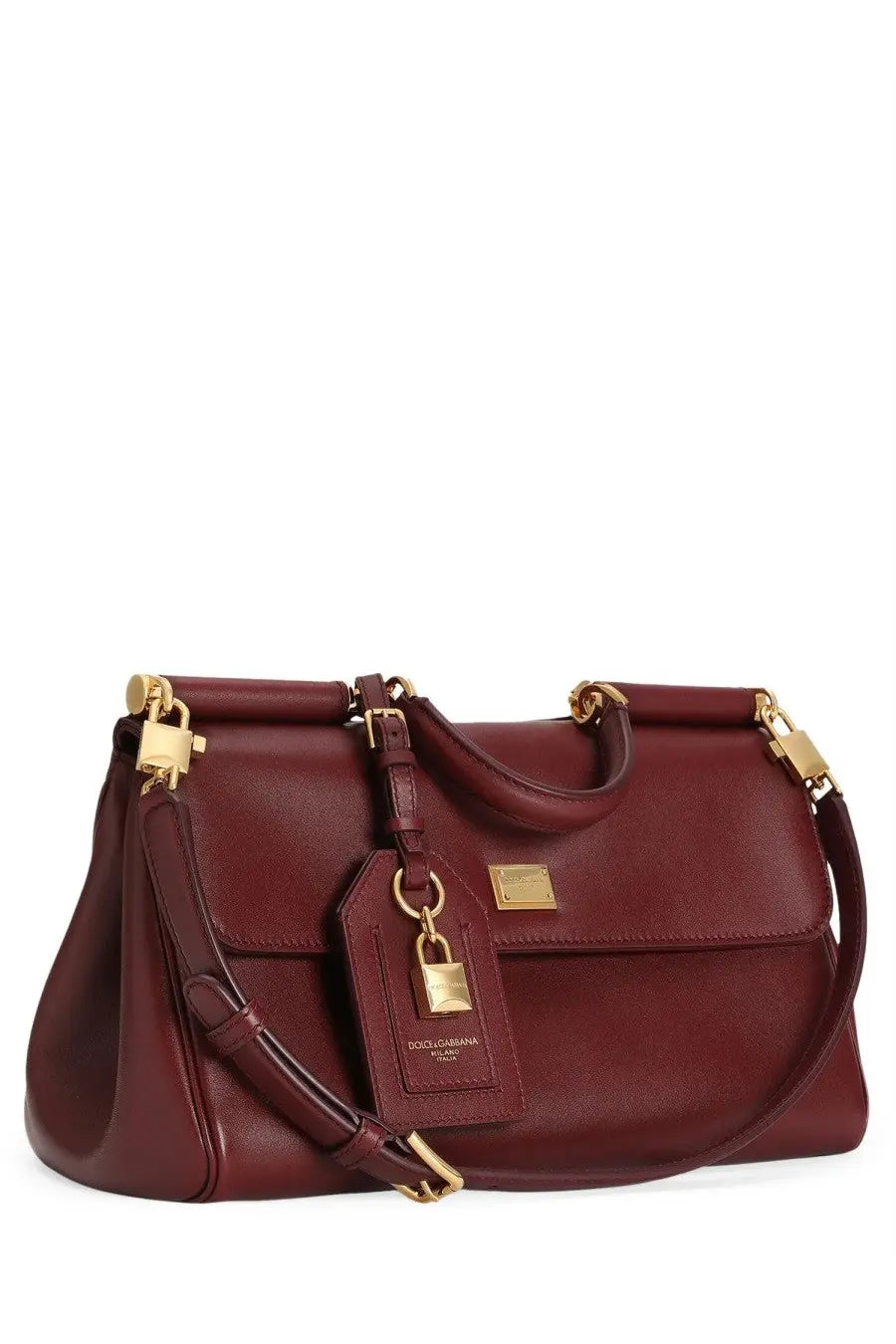 Dolce &amp; Gabbana women’s my Sicily handbag in burgundy leather with gold-tone hardware and lock and key tag