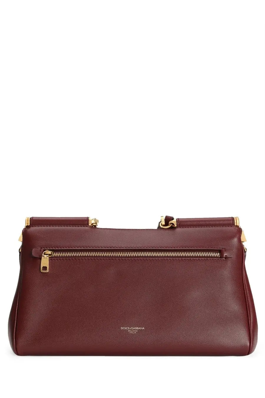 Dolce &amp; Gabbana women’s my sicily handbag in burgundy leather with gold hardware and front zipper closure