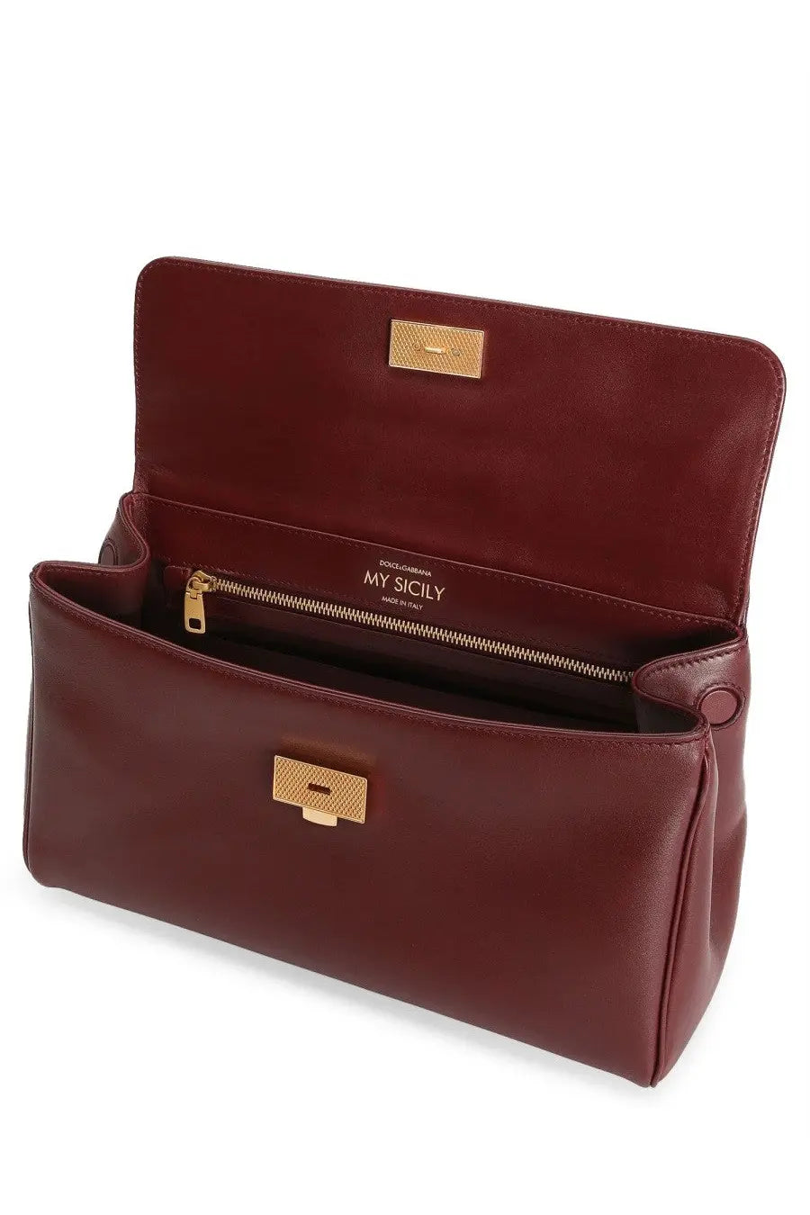 Dolce &amp; Gabbana women’s my sicily handbag in rich burgundy leather with gold-tone hardware and minimalist design