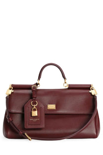 Dolce &amp; gabbana women’s my sicily handbag red rich burgundy leather with gold hardware and detachable shoulder strap