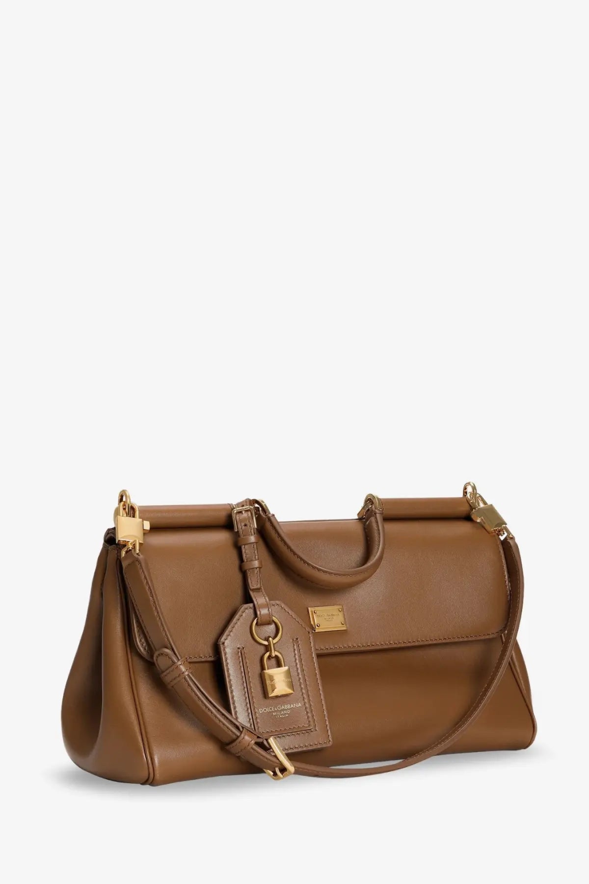 Dolce and gabbana women’s my sicily beige leather crossbody bag with brown leather gold-tone hardware and lock detail