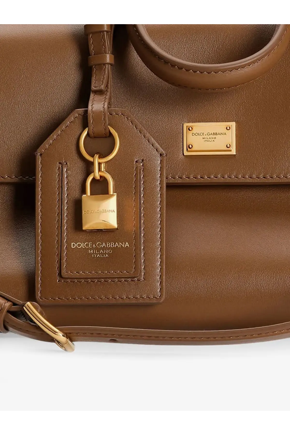 Dolce &amp; gabbana women’s my sicily beige leather crossbody bag with gold-tone hardware and matching lock charm