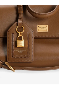 Dolce &amp; gabbana women’s my sicily beige leather crossbody bag with gold-tone hardware and matching lock charm