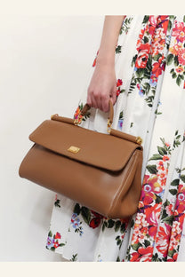 Dolce &amp; Gabbana women’s my sicily leather crossbody bag in beige tan leather with gold-tone hardware and structured flap design