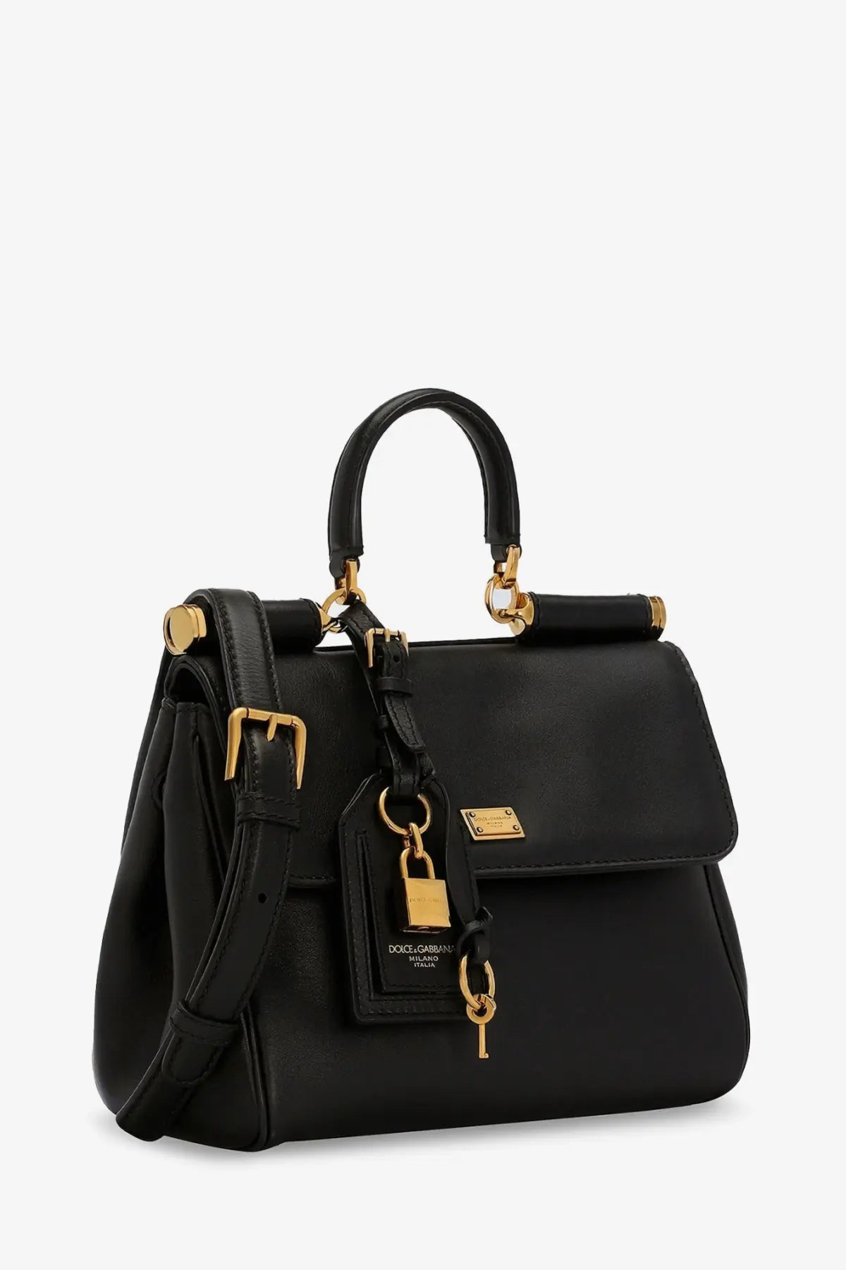 Dolce &amp; Gabbana women’s my Sicily black leather shoulder bag with gold-tone hardware and lock and key charm