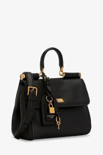Dolce &amp; Gabbana women’s my Sicily black leather shoulder bag with gold-tone hardware and lock and key charm