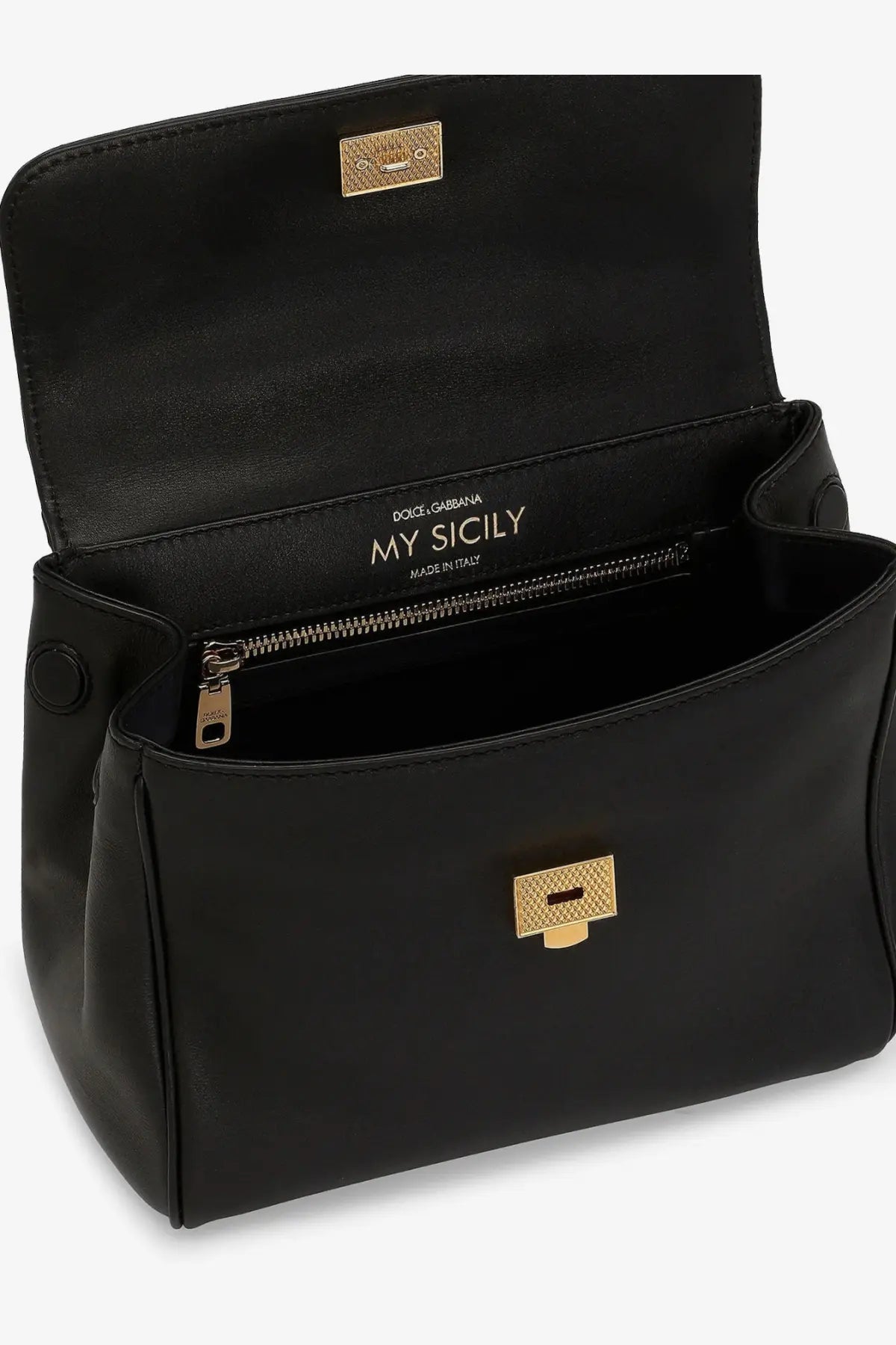 Dolce &amp; Gabbana women’s my sicily black leather crossbody bag with gold-tone hardware and minimalist design