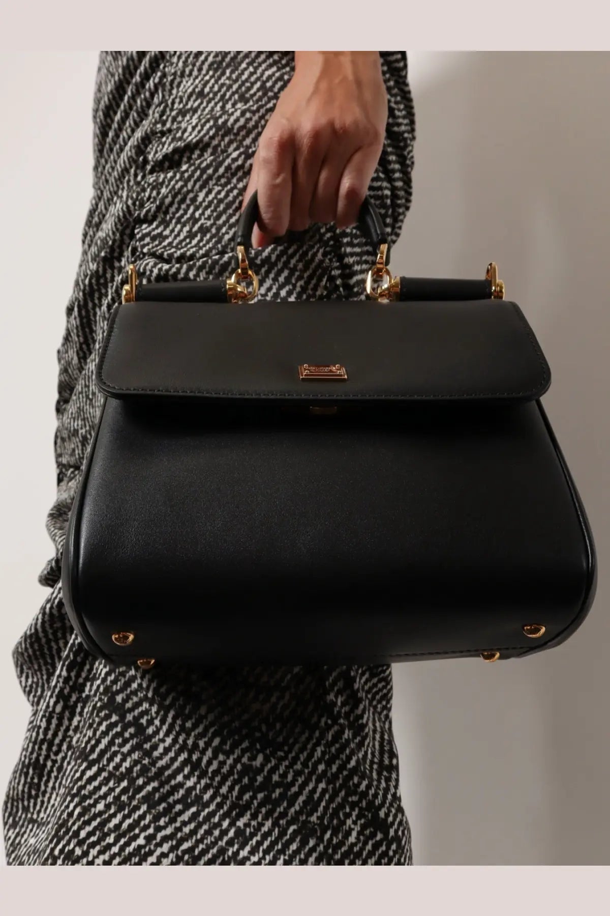 Dolce &amp; Gabbana women’s my sicily black leather shoulder bag with gold tone hardware and structured rectangular design