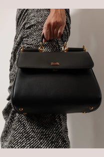 Dolce &amp; Gabbana women’s my sicily black leather shoulder bag with gold tone hardware and structured rectangular design