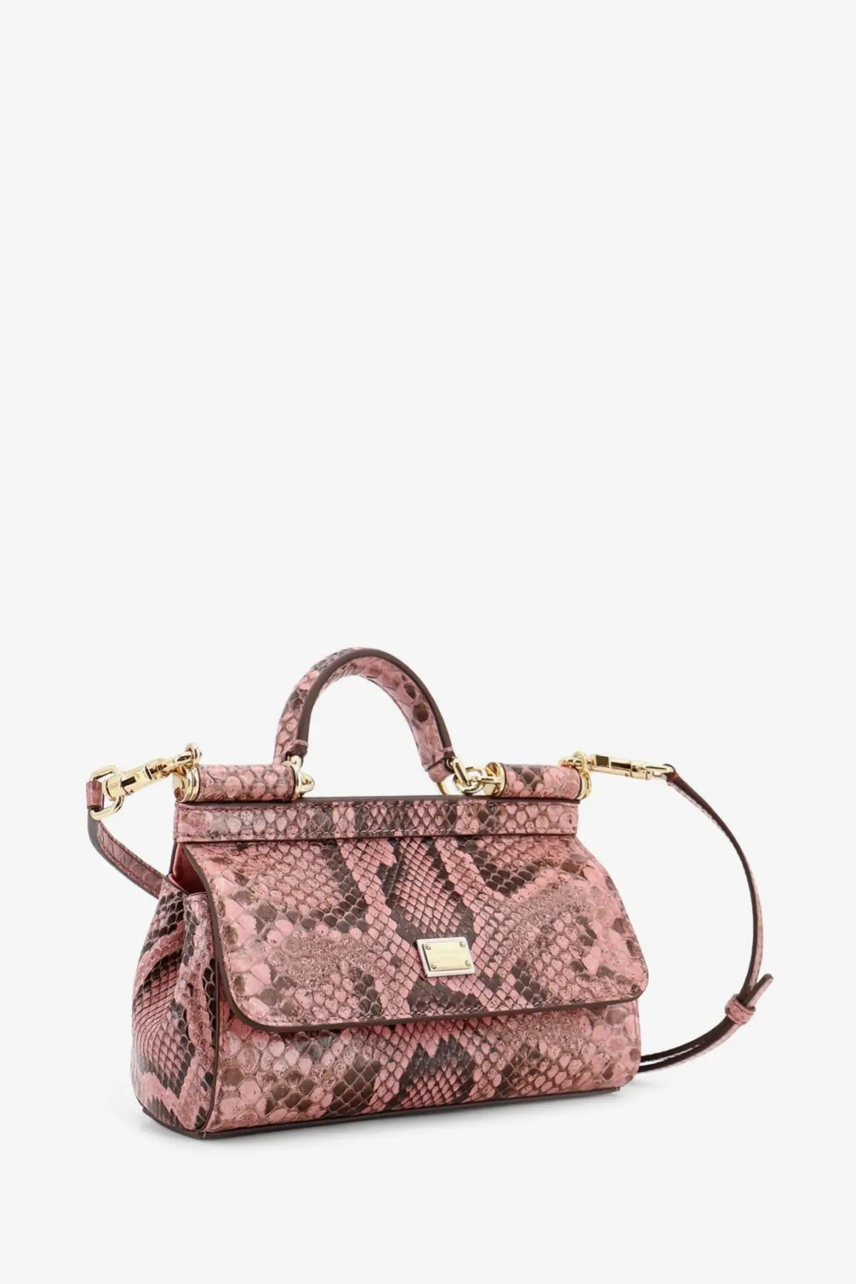 Dolce &amp; Gabbana women’s Sicily python handbag in pink and brown snakeskin with gold-tone hardware