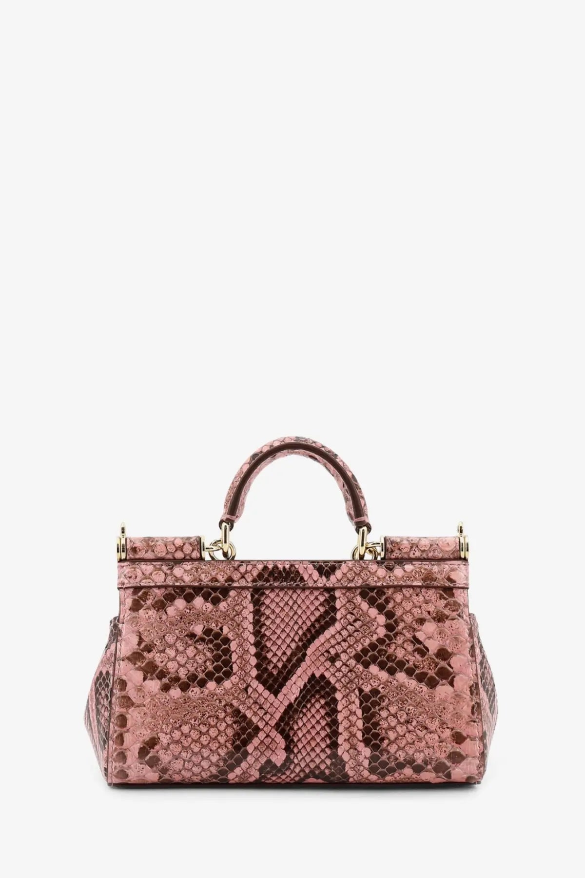 Dolce &amp; Gabbana women’s Sicily python handbag in pink with gold-tone hardware and snake-print leather