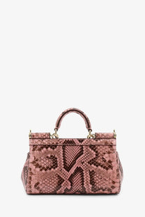 Dolce &amp; Gabbana women’s Sicily python handbag in pink with gold-tone hardware and snake-print leather