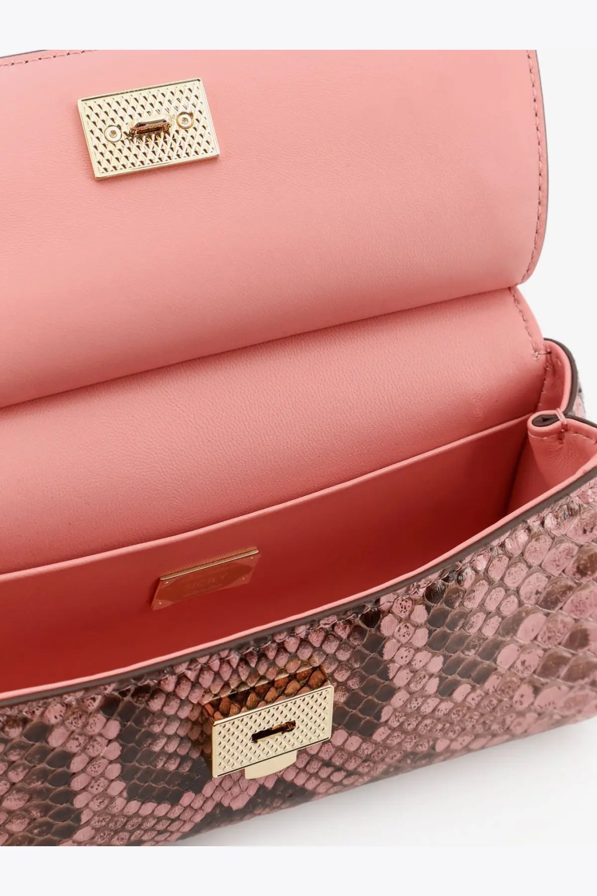 Dolce &amp; Gabbana women’s sicily python handbag in pink snakeskin with gold-tone hardware and matching interior lining