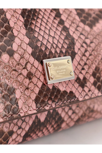 Dolce &amp; Gabbana women’s Sicily python handbag in pink snakeskin with gold-tone metal plaque clutch design