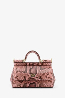 Dolce &amp; Gabbana women’s pink snakeskin-patterned Sicily python handbag with gold-tone hardware