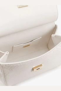 Dolce &amp; Gabbana women’s Sicily python handbag in white crocodile-embossed leather with gold hardware and minimalist interior