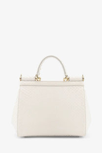 Dolce &amp; Gabbana women’s Sicily python white handbag with textured leather gold-tone hardware and braided handles
