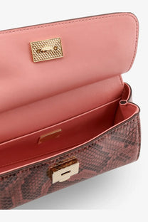 Dolce &amp; Gabbana women’s pink shiny python mini handbag with snakeskin pattern gold hardware and matching interior lining