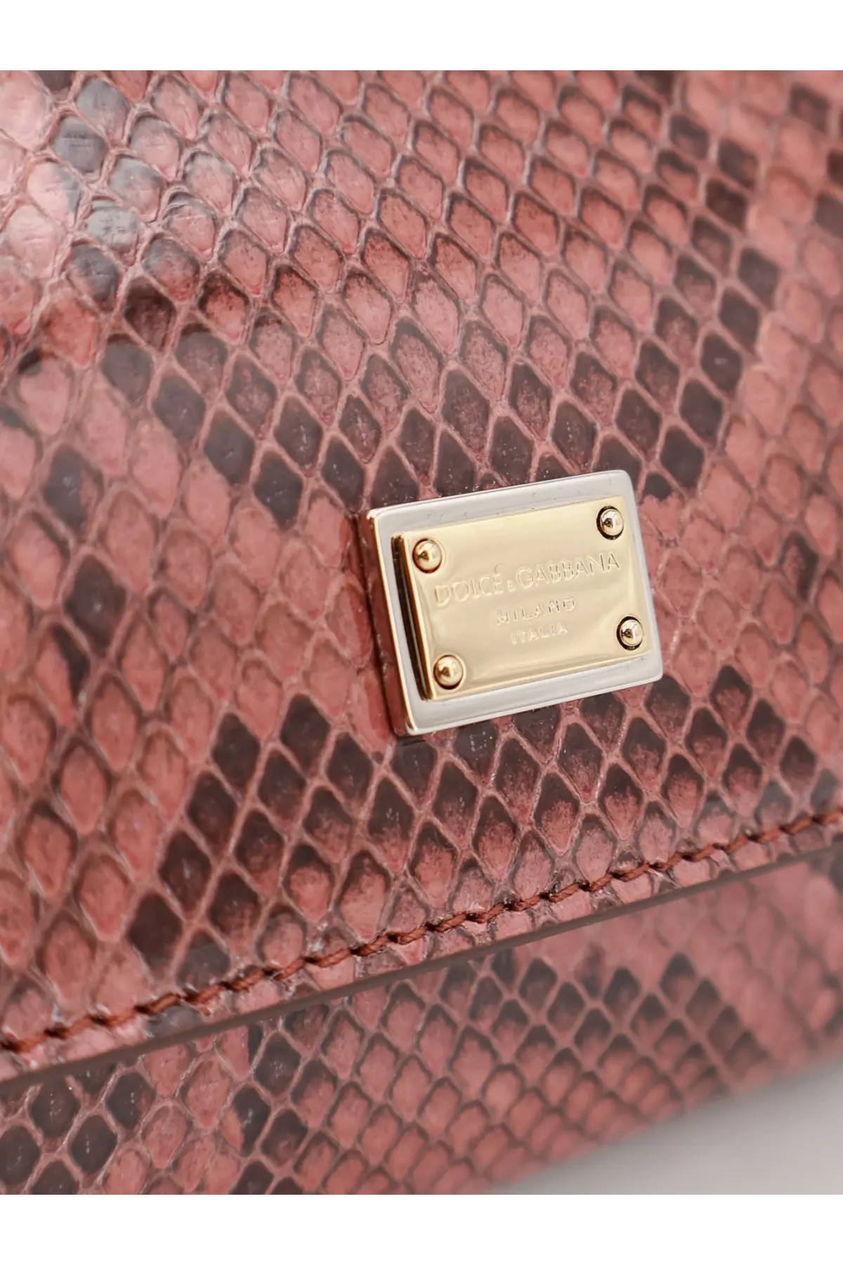 Dolce &amp; Gabbana women’s Sicily shiny python mini handbag in pink snakeskin texture with gold-tone logo plaque
