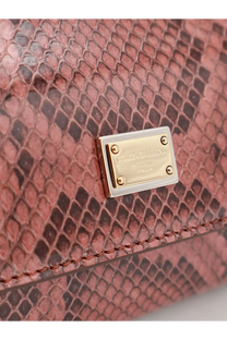 Dolce &amp; Gabbana women’s Sicily shiny python mini handbag in pink snakeskin texture with gold-tone logo plaque