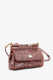 Dolce &amp; Gabbana womens Sicily shiny python mini handbag in dusty rose snake print with gold-tone hardware and structured shape