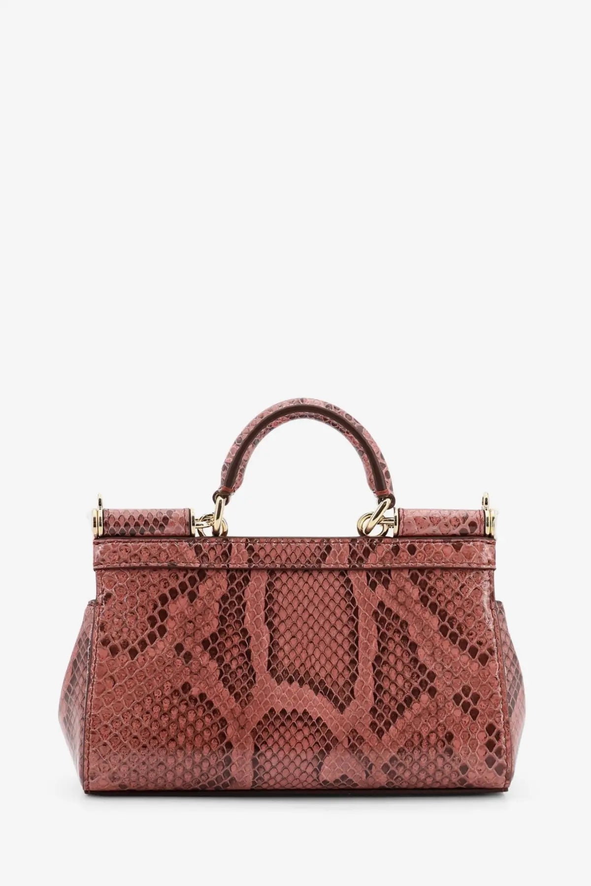 Dolce &amp; gabbana women’s sicily shiny python mini handbag in dusty rose with snakeskin texture and gold-tone hardware