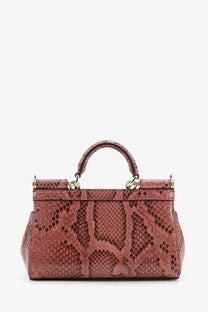 Dolce &amp; gabbana women’s sicily shiny python mini handbag in dusty rose with snakeskin texture and gold-tone hardware