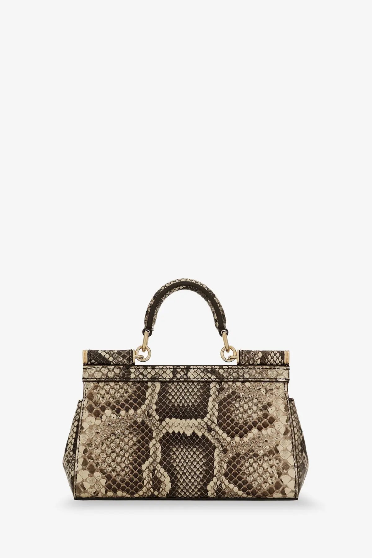 Dolce &amp; gabbana women’s sicily shiny python mini handbag in beige and brown snakeskin with gold-tone hardware