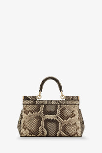 Dolce &amp; gabbana women’s sicily shiny python mini handbag in beige and brown snakeskin with gold-tone hardware