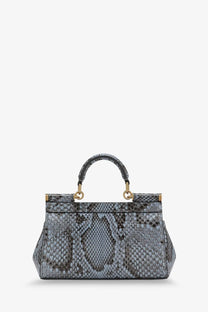 Dolce &amp; Gabbana women’s Sicily shiny python mini handbag in gray snake-print leather with gold-tone hardware