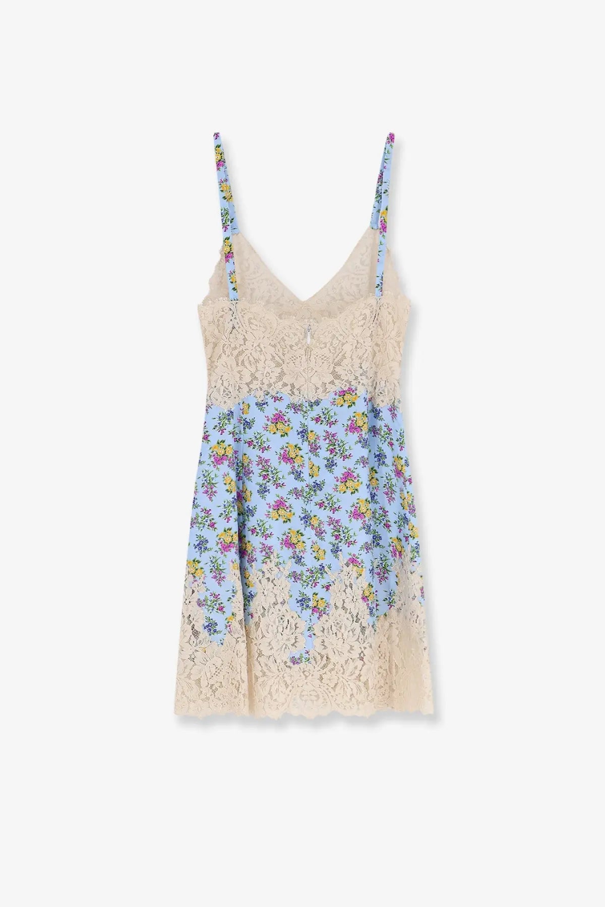 Dolce &amp; gabbana women’s silk blend dress black featuring a delicate light blue floral print camisole with cream lace trim