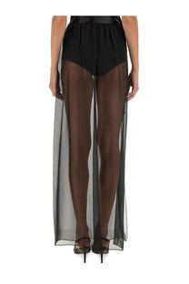 Dolce and gabbana women’s black silk chiffon long skirt with high waisted sheer overlay trousers and pleated design