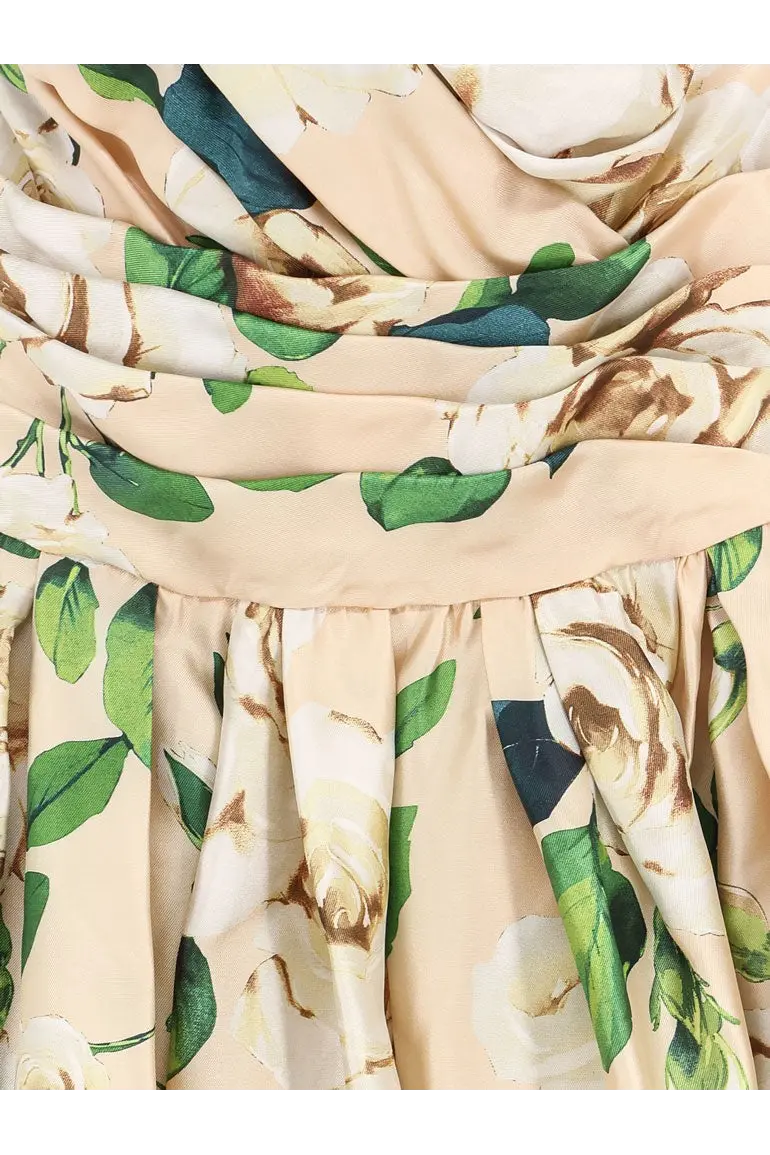Dolce &amp; gabbana women’s silk dress cream color with green leaves and white blossoms floral pattern