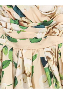 Dolce &amp; gabbana women’s silk dress cream color with green leaves and white blossoms floral pattern