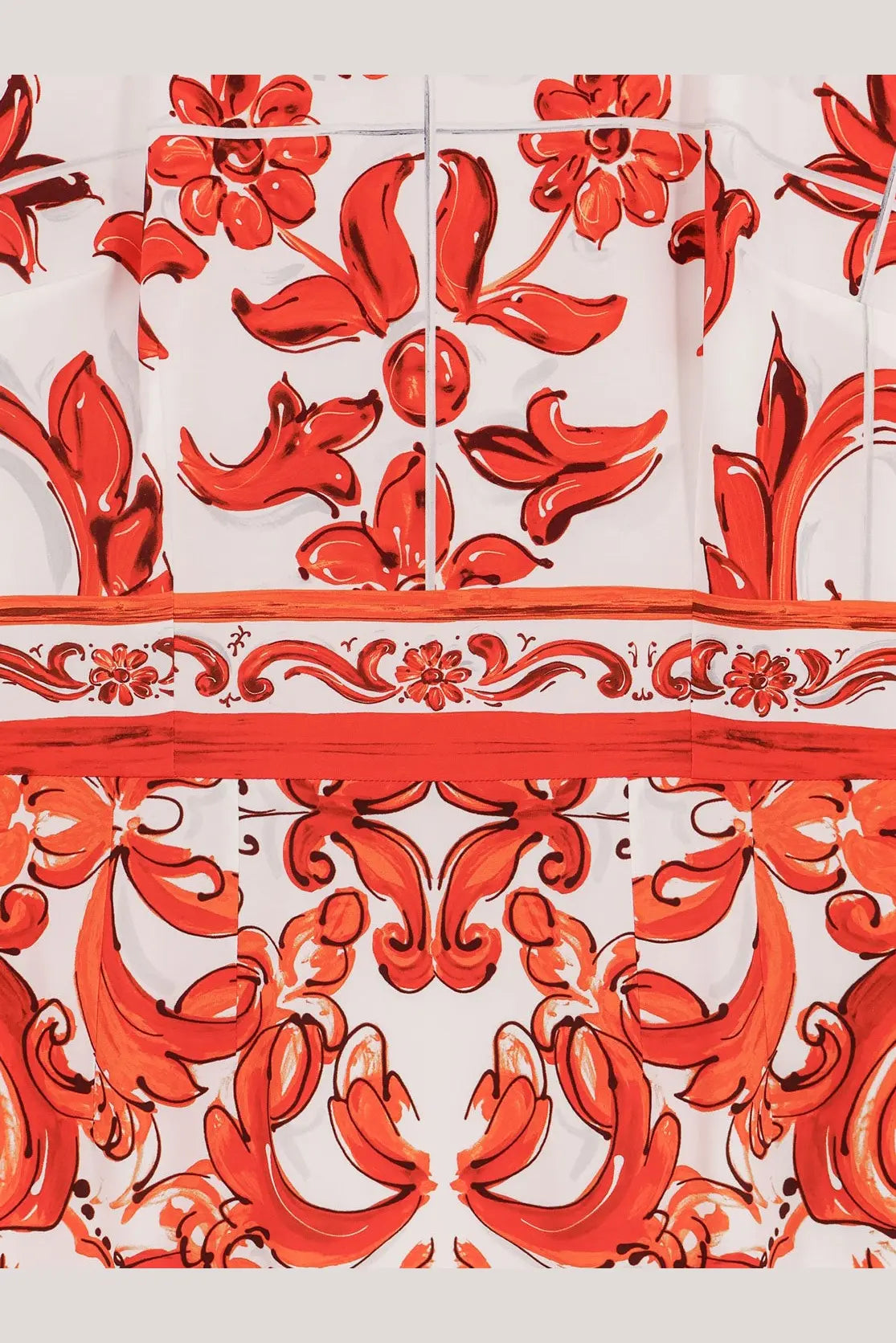 Dolce &amp; gabbana women’s silk long dress white with bold red floral and ornamental patterns