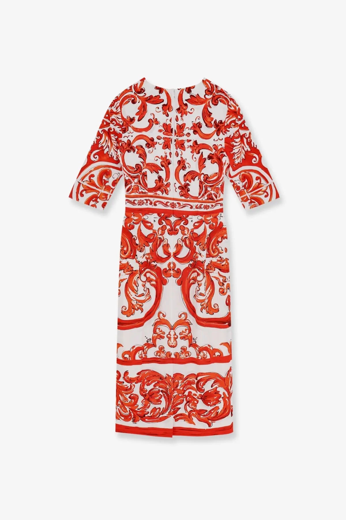 Dolce &amp; Gabbana women’s silk long dress white featuring a vibrant red and white patterned midi dress with baroque embroidery