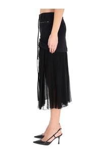 Dolce &amp; Gabbana women’s black silk midi skirt with pleats sheer overlay and side tie detail